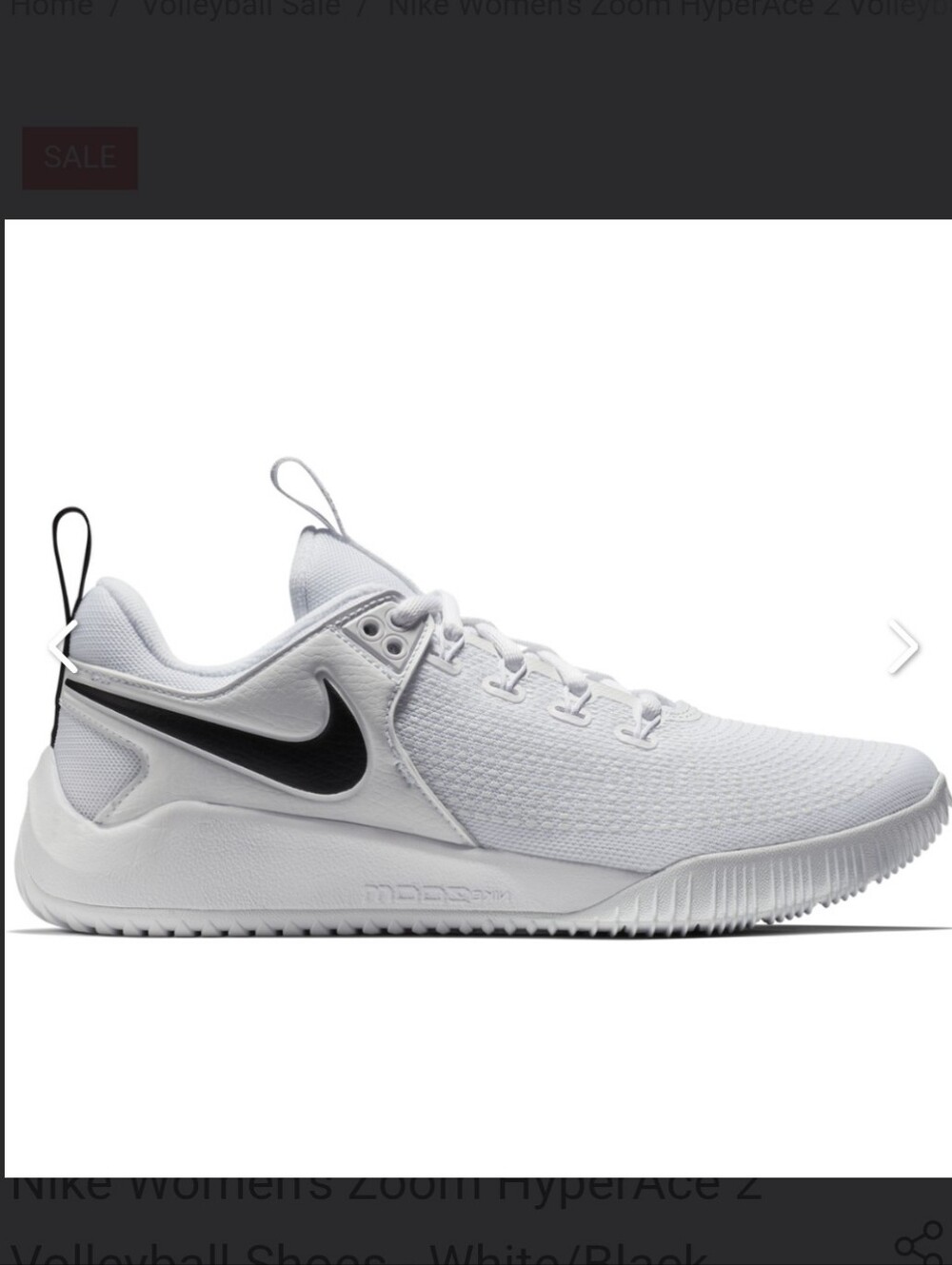 Nike Women's White Zoom HyperAce 2 Volleyball Shoe with Black Swoosh